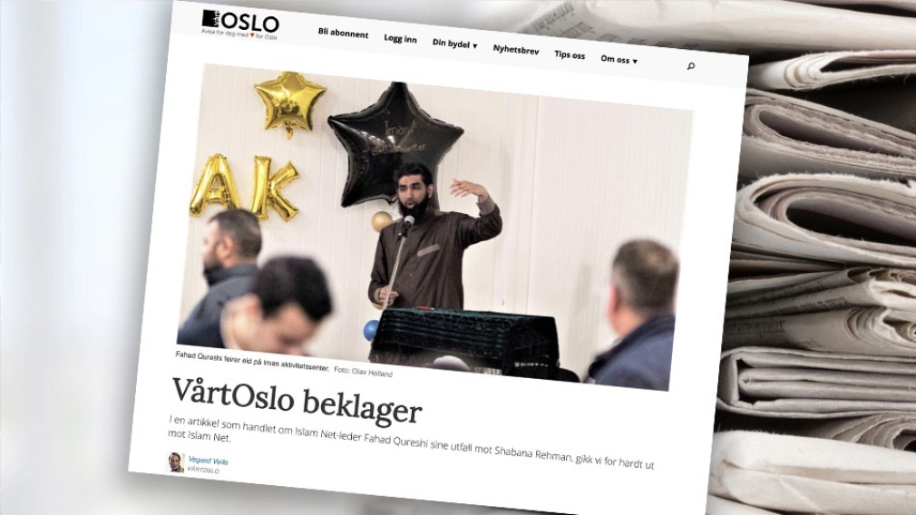 VårtOslo beklager til Islam Net og Fahad Qureshi